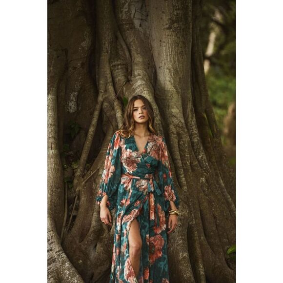 XXS Anthropologie Hutch V-neck Textured Long Sleeve Maxi Wrap Dress - Picture 12 of 13